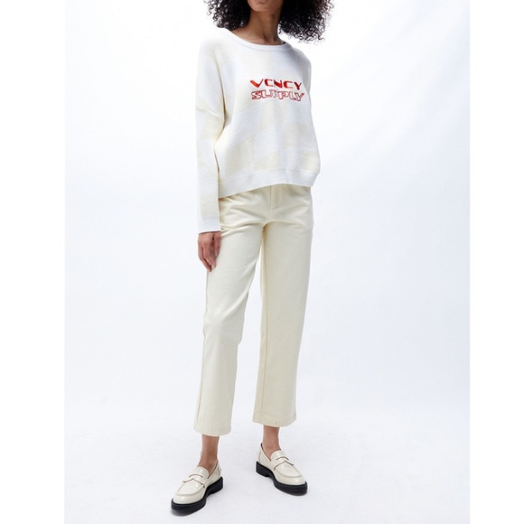 Vacancy Grand Prix Cream Checker Print Knit Sweater - Picture 9 of 11